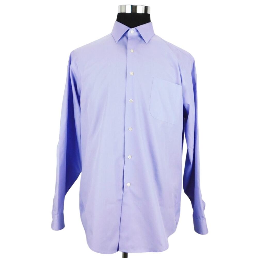 Geoffrey Beene Purple Polyester Blend Long Sleeve Button Mens 17.5 34/35 Shirt